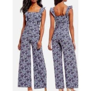Anthropolgie Jumpsuit Womens Small Stretch Wide Leg Floral Ruffle Wedding Preppy